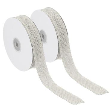 Imagem de PATIKIL Fita de serapilheira de 2,5 cm de largura, 2 peças de tecido de juta natural para artesanato, embrulho de presente para festa, casa, decoração de laço, casamento, Natal, branco