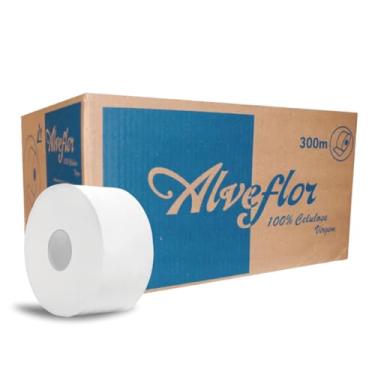 Imagem de Papel Higiênico Rolão Caixa com 8 Rolos 300m Institucional Folha Simples Alveflor 100% Celulose