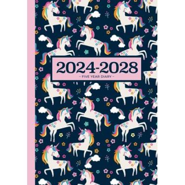 Imagem de 5 Year Diary 2024-2028 | A5 Magical Unicorns: Month to View Planner with UK Holidays, Vision Board, Moon Phases, Birthdays & Celebrations, Contacts, Passwords (Five Years)