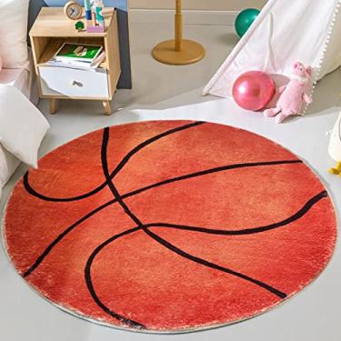 Imagem de LIULA Tapete infantil de Baketball laranja para sala de jogos, tapete colorido lavável de 1,2 m para quarto de bebê, tapete antiderrapante ultra macio para sala de aula, quarto, sala de estar