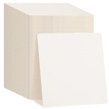 Imagem de TaoBary 100 peças de copos descartáveis de barra de papel a granel, porta-copos de papelão de 10 cm quadrados em branco para bebidas, artesanato faça você mesmo, casamento (branco)