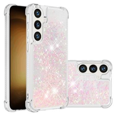 Imagem de Asdsinfor Capa para Samsung Galaxy S25 Plus, Glitter Liquid Cute Clear Flowing Quicksand TPU com cinto anti-queda capa de proteção à prova de choque para Galaxy S25 Plus Silver Pink Star LSYB