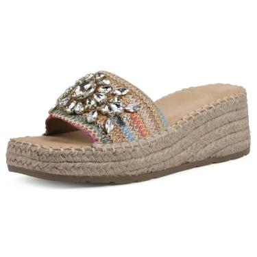 Imagem de WHITE MOUNTAIN Sandália alpargata feminina Stitch com plataforma baixa, Natural/Multi, 8