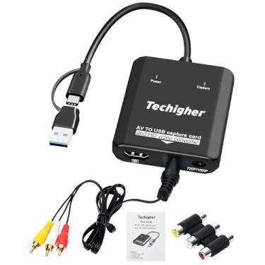 Imagem de Techigher Conversor VHS para Digital e Placa de Captura de Vídeo USB - 2 em 1: Conversão VHS para Digital e Saída RCA para HDMI - Compatível com VCR/DVD/AV/PS2/Wii - Adaptador RCA para HDMI