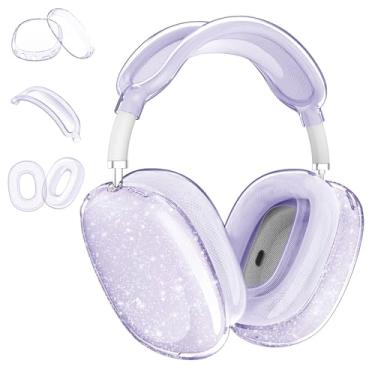 Imagem de Aircawin Capa para AirPods Max com glitter transparente, 3 em 1, capa para fones de ouvido de TPU macio e transparente / capa para fone de ouvido para Airpods Max, capa para acessórios de fone de