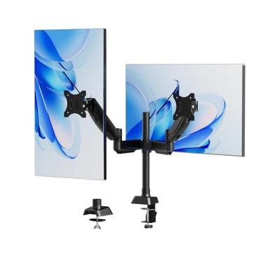 Imagem de Suporte Articulado para Monitor Duplo – Braço Ajustável para Monitores de 13 a 32" (até 10kg), Design Ergonômico, Pistão a Gás, Grampo C, Ilhós e Gerenciamento de Cabos, Fácil de Instalação (Preto)