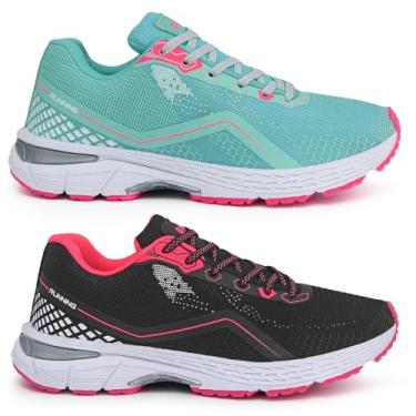 Imagem de Kit 2 Pares Tenis Academia Feminino Olymp Gel Para Esporte Macio Original T-Shoes (Verde-Preto Rosa, BR, Adulto, Numérico, 39)