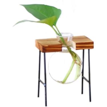 Imagem de Vaso de Vidro Redondo Decorativo para Plantas, Com Suporte de Madeira e Metal para Vaso, Decoração de Mesa, Sala, Banheiro (VASO 1)