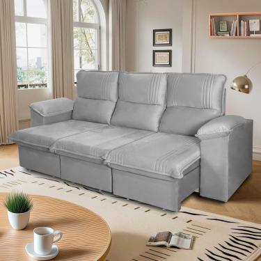 Imagem de Sofá Retrátil Reclinável America 2,30m Suede Cinza