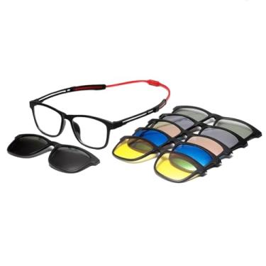 Imagem de Óculos de Grau Esportivo com 6 Clips On Solar, Hastes Ajustáveis, Preto