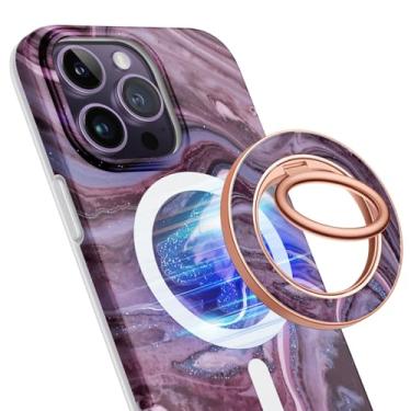 Imagem de GVIEWIN Suporte magnético para celular compatível com MagSafe Grip, [super ímã] Suporte de mármore ajustável giratório de 360°, suporte seguro para iPhone 16 Pro Max/Plus/15/14/13 (areia movediça)