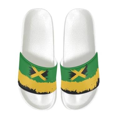 Imagem de GOSTONG Chinelo masculino sem cadarço, macio, antiderrapante, casual, peep toe, caminhada, interior e exterior, praia, chinelo, branco, tamanho 34-48, Estampa da bandeira jamaicana, 38