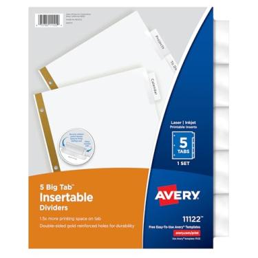 Imagem de Divisórias Avery de 5 abas, abas grandes transparentes, 1 conjunto (11122)