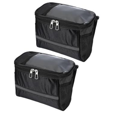 Imagem de PATIKIL Bolsa para guidão de bicicleta, pacote com 2, bolsa impermeável para cesta de bicicleta com faixa refletiva, acessórios de bicicleta para ciclismo ao ar livre, mountain road bikes, preta