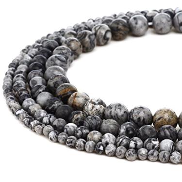 Imagem de RUBYCA Atacado Mapa Natural Jaspe Pedras Preciosas Redondas Soltas Contas para Fazer Joias 1 Fio - 4 mm