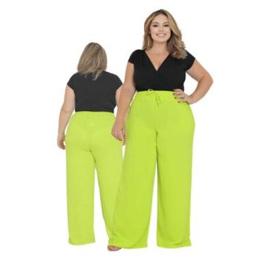 Imagem de Calça feminina pantalona duna com bolsos cintura alta - kgente, Verde 