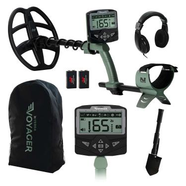 Imagem de Minelab X-Terra Voyager Detector de metais adulto com bobina à prova d'água, 4 modos de detecção, ID de alvo transparente, visor retroiluminado (kit completo com fones de ouvido, mochila, pá profunda)