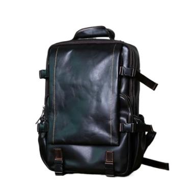 Imagem de Mochila masculina de couro mochila de viagem de negócios para homens bolsa de computador de grande capacidade(Black)