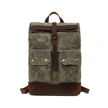 Imagem de Mochila Masculina Outdoor Mochila de Grande Capacidade Lona Encerada Saco de Viagem Masculino Estilo Vintage Mochila Masculina(Army Green)
