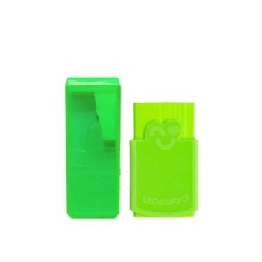 Imagem de Kit Escolar Básico Apontador Médio com Depósito + Borracha com Capa Tom Neon Léo e Léo (Verde)