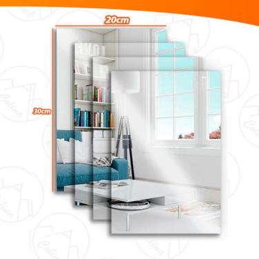 Imagem de 4x Espelho Placa 30x20cm Adesivo Acrílico Boa Nitidez Retangular Decor