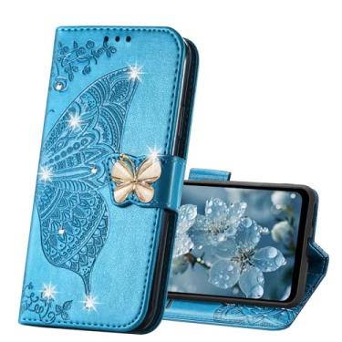 Imagem de LEMAXELERS Capa carteira para Samsung Galaxy S25 Edge, capa flip feminina de couro PU em relevo borboleta com suporte para cartão de crédito com suporte para Galaxy S25 Edge Diamond Butterfly Blue SD