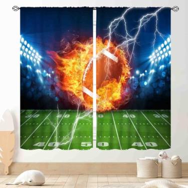Imagem de Cortinas de futebol para quarto de meninos, crianças, adolescentes, refrescantes, fogo, bola de futebol, campo de futebol, blackout para janela, tratamentos para sala de estar, sala de jogos,