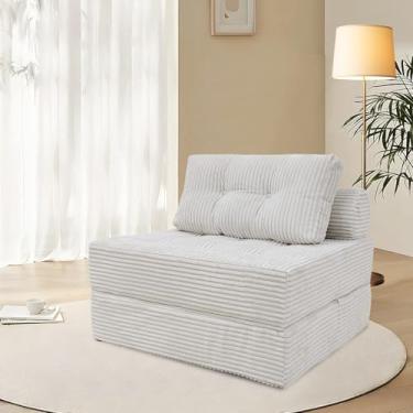 Imagem de ANONER Sofá-cama dobrável de espuma de memória, sofá futon, cadeira conversível versátil com travesseiro, espreguiçadeira desossada, cama de cadeira dobrável aconchegante para sala de estar, bege