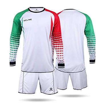 Imagem de KELME Uniforme de goleiro acolchoado, camisa e shorts de goleiro de futebol masculino, manga comprida juvenil com conjunto de calças, White/Red/Green, Small