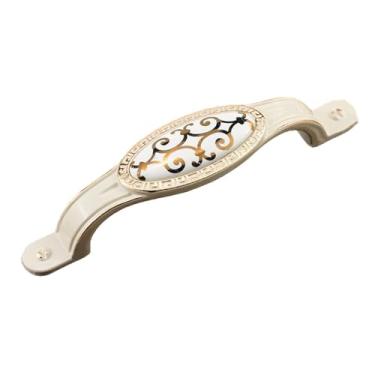 Imagem de Puxadores de porta de guarda-roupa vintage antigos, liga de zinco, cerâmica, puxadores de gaveta, estilo, puxadores de móveis, ferragens, ouro branco, 96 mm