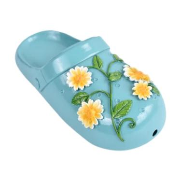 Imagem de Ioensy Slippers Decor de suporte de flor de flores com orifício de drenagem Vaso de resina de plantador decorativo para restaurante de festa no escritório do, Azul Claro