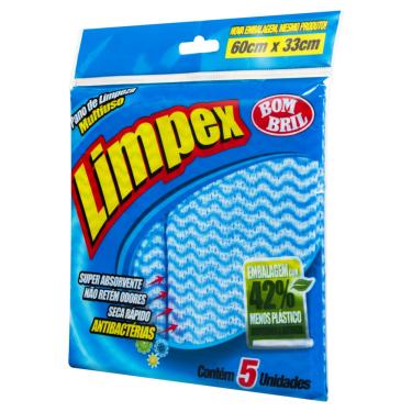 Imagem de PANO DE LIMPEZA MULTIUSO AZUL LIMPEX 60CM X 33CM 5 UNIDADES