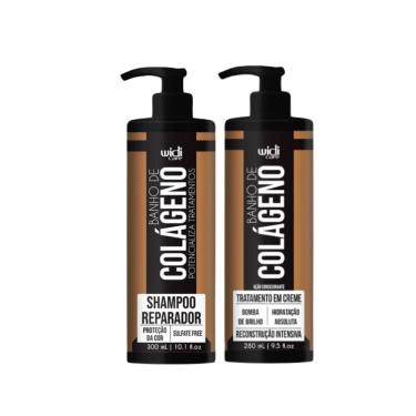 Imagem de Linha Banho de Colágeno WIDIcare Tratamento de Reconstrução Intensiva para Cabelos Danificados Shampoo 300ml e Máscara 280ml