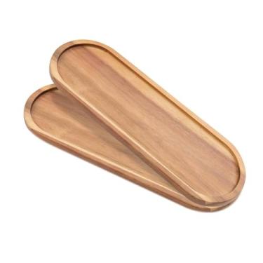 Imagem de Conjunto de 2 bandejas de madeira para banheiro para decoração de casa - para balcão de madeira pequena bandeja decorativa, bandeja de sabão de cozinha, organizador de banheira (35,5 x 11,4 cm)