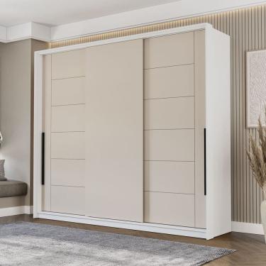 Imagem de Guarda Roupa 3 Portas de Correr 4 Gavetas Lisboa Branco/Creme