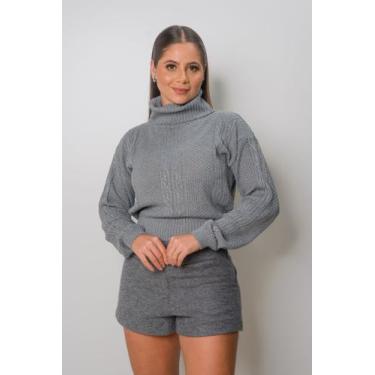 Imagem de Blusa Feminina De Frio Tricot Trançada Gola Alta Inverno - Calu Tricot