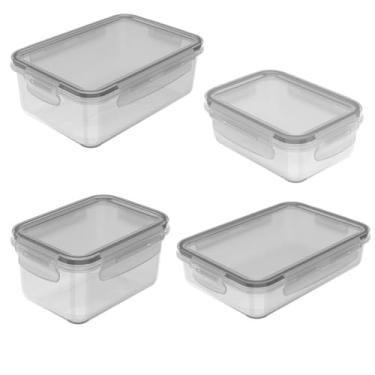 Imagem de Kit Pote Click Acrílico Retangular Natural 4 Peças - Ou