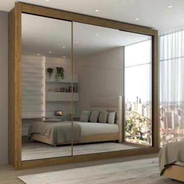 Imagem de Guarda-Roupa Casal Louise 3 Portas de Correr 4 Gavetas Espelhado Cinamomo - Panorama Móveis