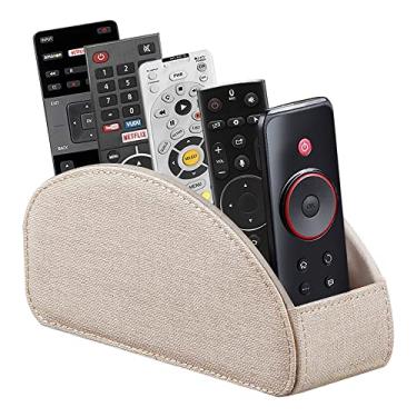 Imagem de Suporte de controle remoto de TV de couro com 5 compartimentos, organizador de mesa para armazenamento de TV, DVD, Blu-Ray, reprodutor de mídia, controladores de aquecedor