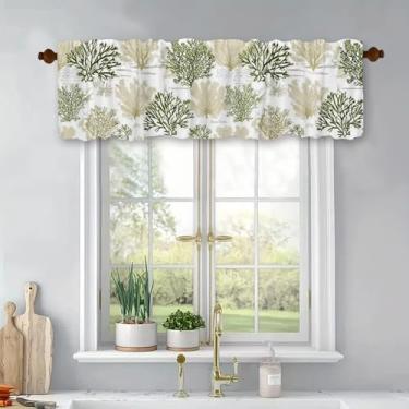 Imagem de Cortinas curtas de tratamento de janelas náuticas oceânicas costeiras corais, cortinas blackout com bolso para varão, painel para banheiro, quarto, sala de estar, 137 x 45 cm