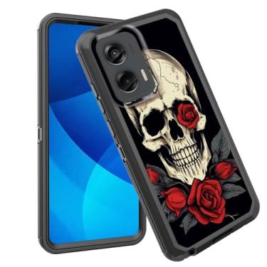 Imagem de GFEWYTJYJ Capa para Moto G Stylus 5G 2024, à prova de choque, 3 camadas, proteção total, resistente, resistente e alto impacto, capa rígida para Motorola Moto G Stylus 5G 2024, caveira rosa vermelha