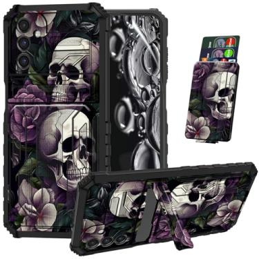Imagem de ACWDMKH Capa para celular Galaxy A16 5G, capa para Samsung Galaxy A16 5G com protetor de tela e suporte de cartão carteira de camada dupla híbrida resistente à prova de choque, caveira roxa