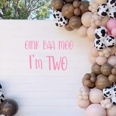 Imagem de Gostman Decalque Oink Baa Moo I'm Two - Decoração de aniversário de animais de fazenda rosa, decoração de festa de 2º aniversário para meninas (2º decalque de fazenda)