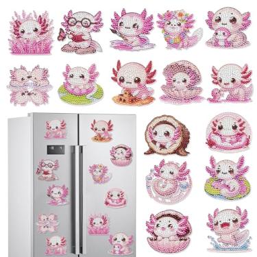 Imagem de INCOK Axolotl Diamond Art Magnets Geladeira – 16 peças DIY Rosa Salamandra Diamante Pintura Ímãs Kit de Ímãs Arte Artesanato Dia das Mães Presente de Formatura Animais Fofos Decoração de Casa para