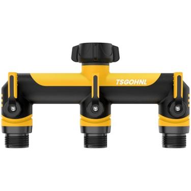 Imagem de Yayamz Divisor de mangueira de jardim, coletor de mangueira de 9,5 cm, adaptador de torneira externa - cobertura TPR macia - leve, antiderrapante, válvula de 3 vias resistente ao sol (amarelo)