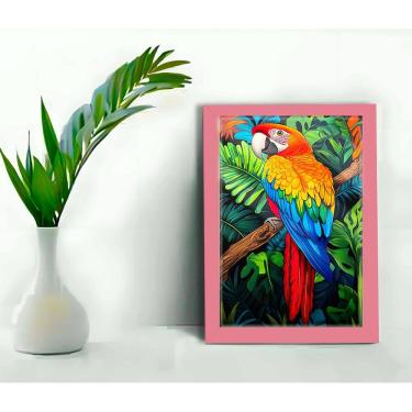 Imagem de Quadro Decorativo Arara Macau + Vidro 33x25 Sala Quarto