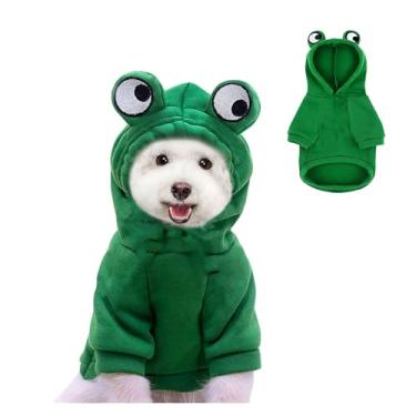 Imagem de HDKUW Moletom com capuz para cães, moletom com casaco quente de frutas, fantasia para clima frio para cachorro pequeno médio (M, sapo verde)