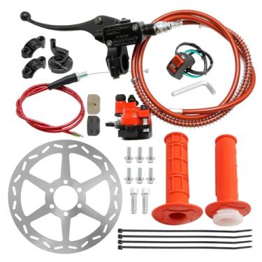 Imagem de CADUFUELLY Sistema de pinça de freio hidráulico esquerdo vermelho, rotor de freio a disco de 180 mm com conjunto de cabos de acelerador, substituição para Baja Doodle Bug Dirt Bug DB30 Mini Moto