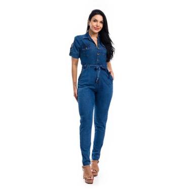 Imagem de Macacão Jeans Cigarrete Com Manga - Restrito Jeans, 48, Azul médio