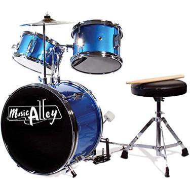 Imagem de Music Alley Conjunto de 3 peças de bateria infantil com trono, címbalo, pedal e batons, azul, (DBJK02)